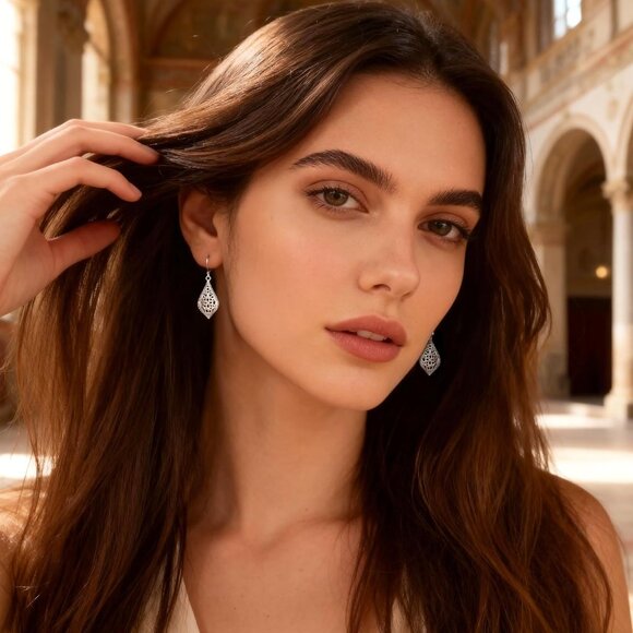 Amazon.com: Rose Gold Flashed Sterling Silver Polished  🆕Women\'s 14K Silver Plated 925 Sterling Filigree Dangling Lever back Earrings